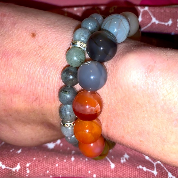 🧿2/$15🧿✋🏼Made Natural 12mm Botswana Agate Stone Bracelet w Brass Tie Cover - Picture 9 of 16